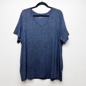 Penningtons Paisley Print Short Sleeve Top Womens 2X Stretch Minimalist Capsule